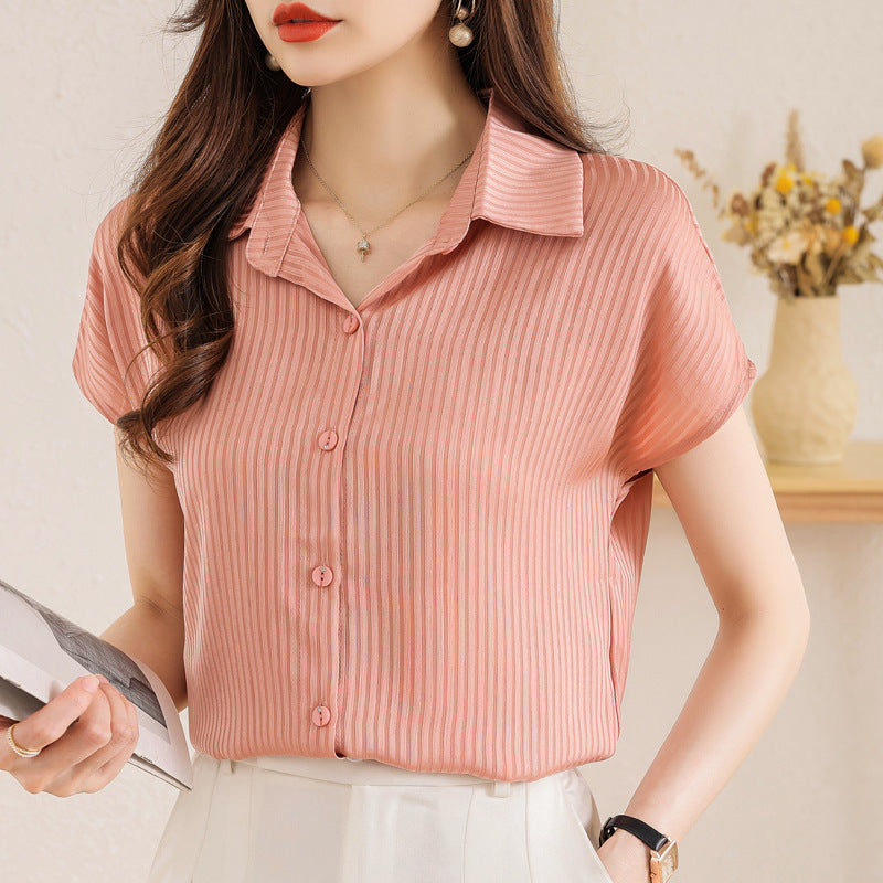 Summer Draping White Short-sleeved Shirt Women's Lightweight Slim-fit Slimming OL Chic Top