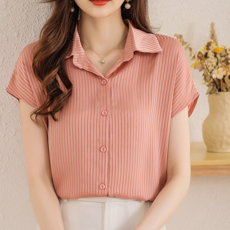 Summer White Short-Sleeve Lightweight Slim-Fit Women's Shirt