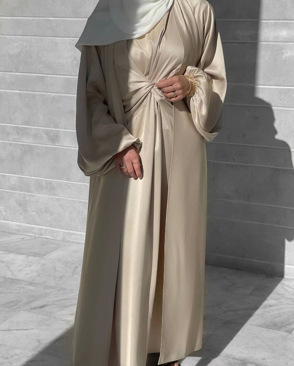 Turkey Dubai Fashion Solid Color Two-Piece Dress Cardigan Set for Middle Eastern Women