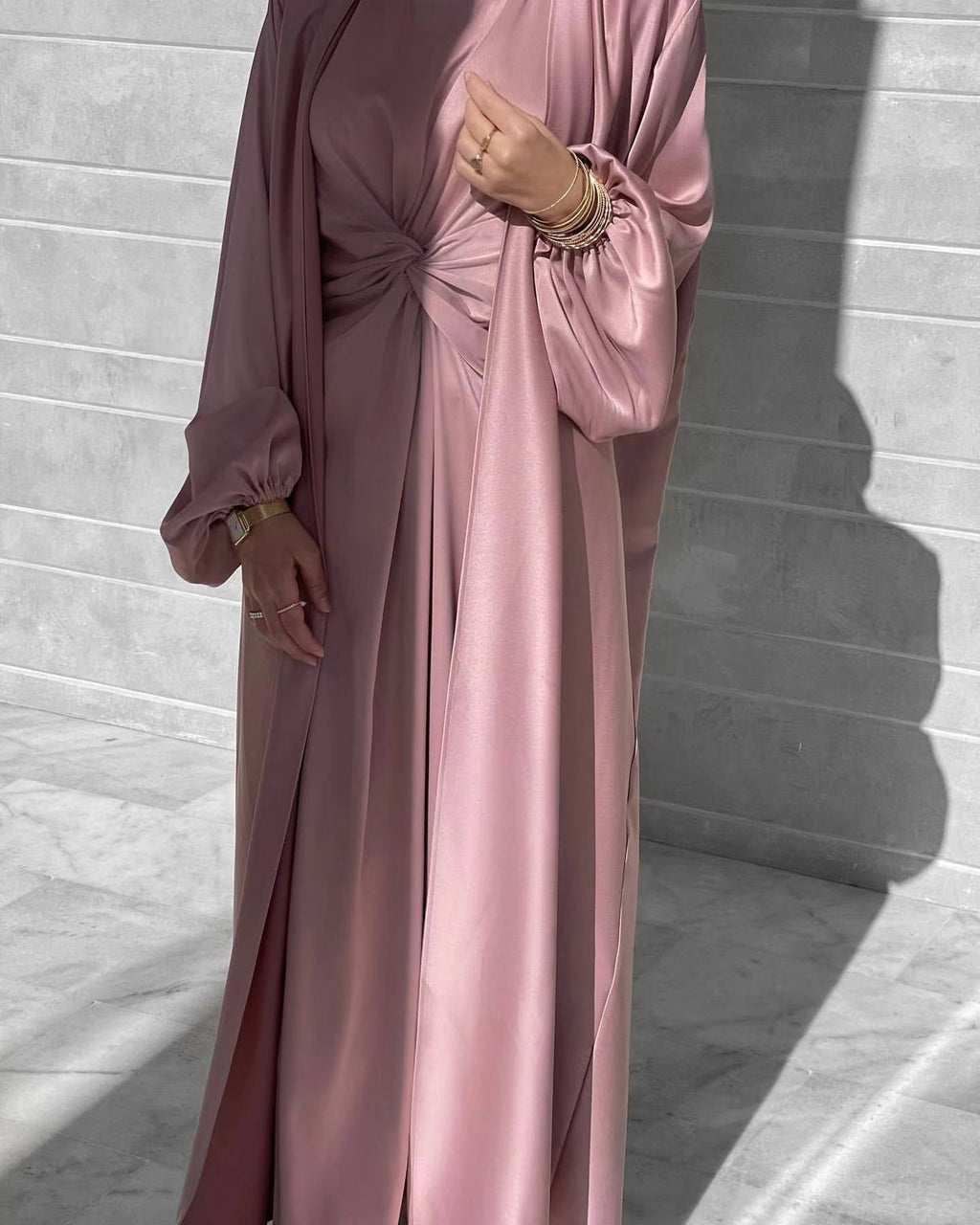 Turkey Dubai Fashion Solid Color Two-Piece Dress Cardigan Set for Middle Eastern Women