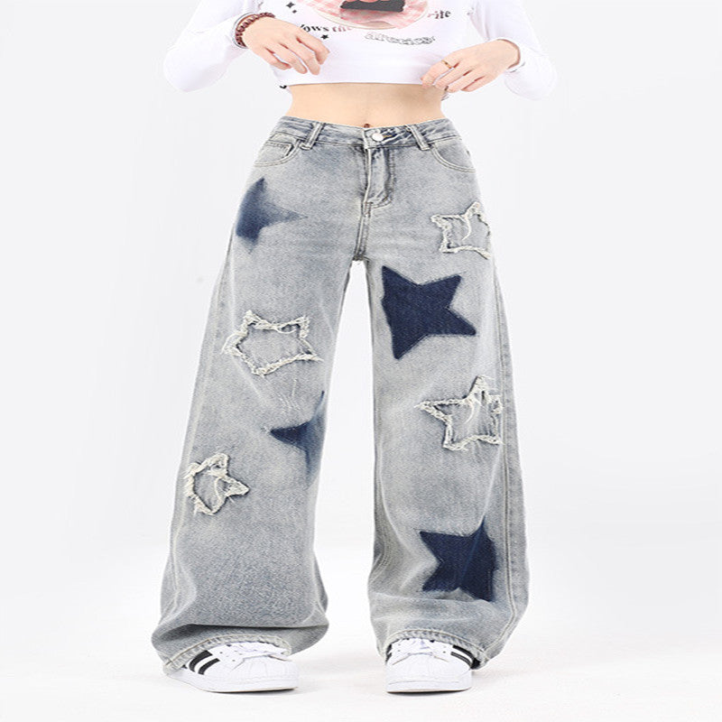Jeans droits lavés brodés à la mode nationale pour hommes et femmes