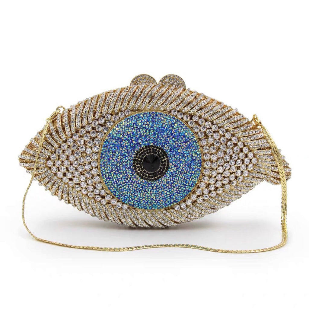 Women's Eye Diamond Evening Bag 23x12x5.5cm Metal Chain Handle