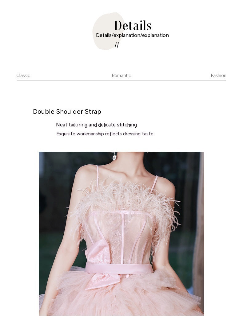 Pink Sling Light Princess Style Wedding Cake Dress Spandex Sleeveless