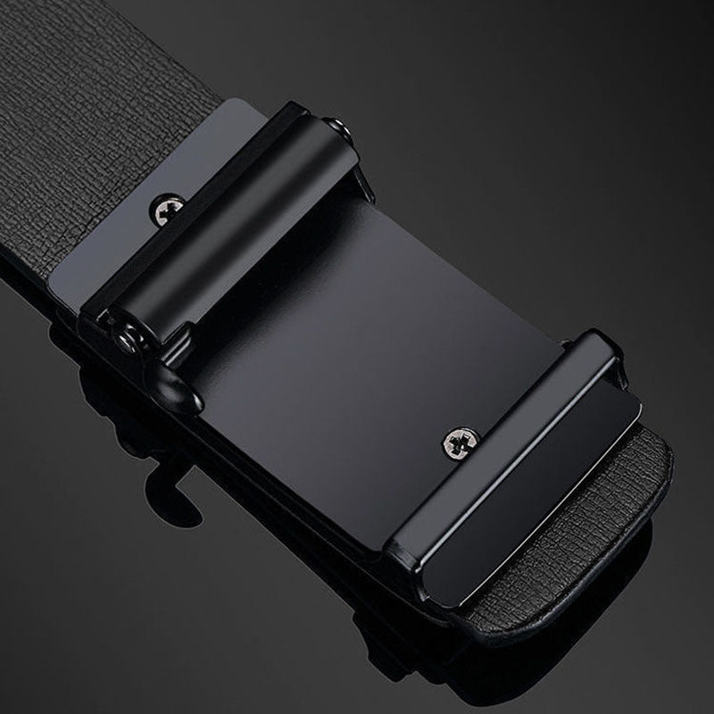 Men's Genuine Leather Automatic Buckle Toothless Belt Black