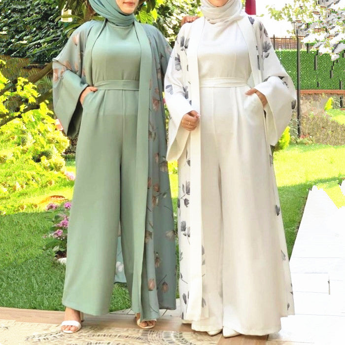 Middle East DUBAI Turkish Robe Solid Color Jumpsuit