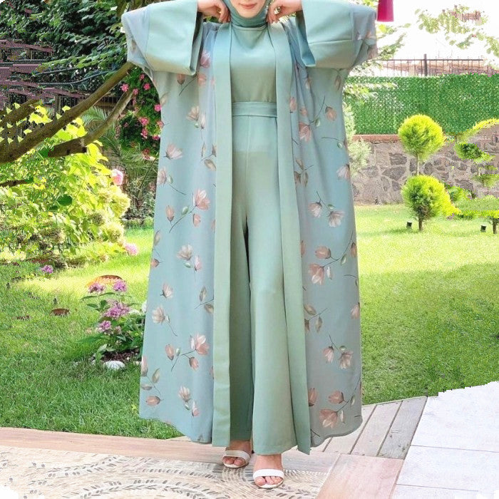 Middle East DUBAI Turkish Robe Solid Color Jumpsuit