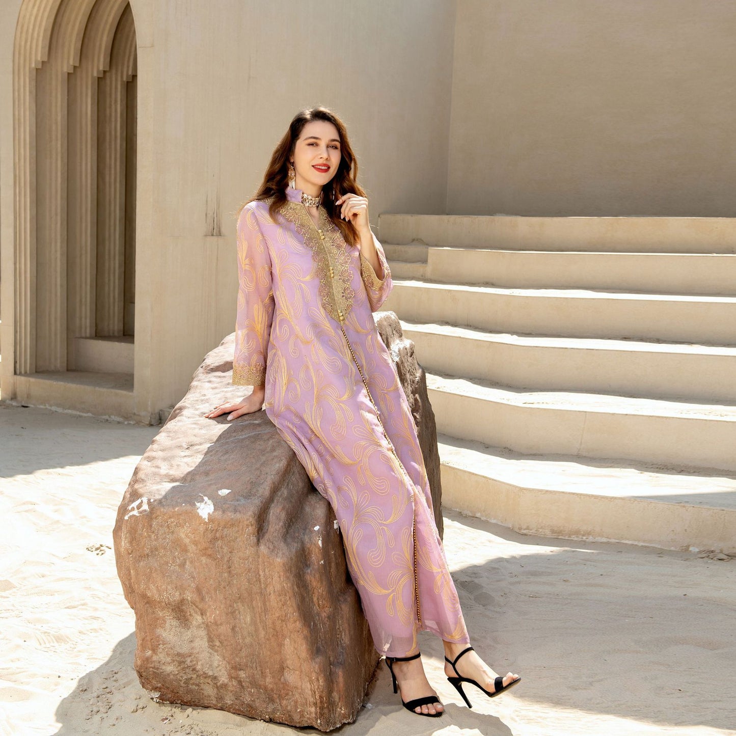 Muslim Spring Summer Middle East Embroidered Swing Dress