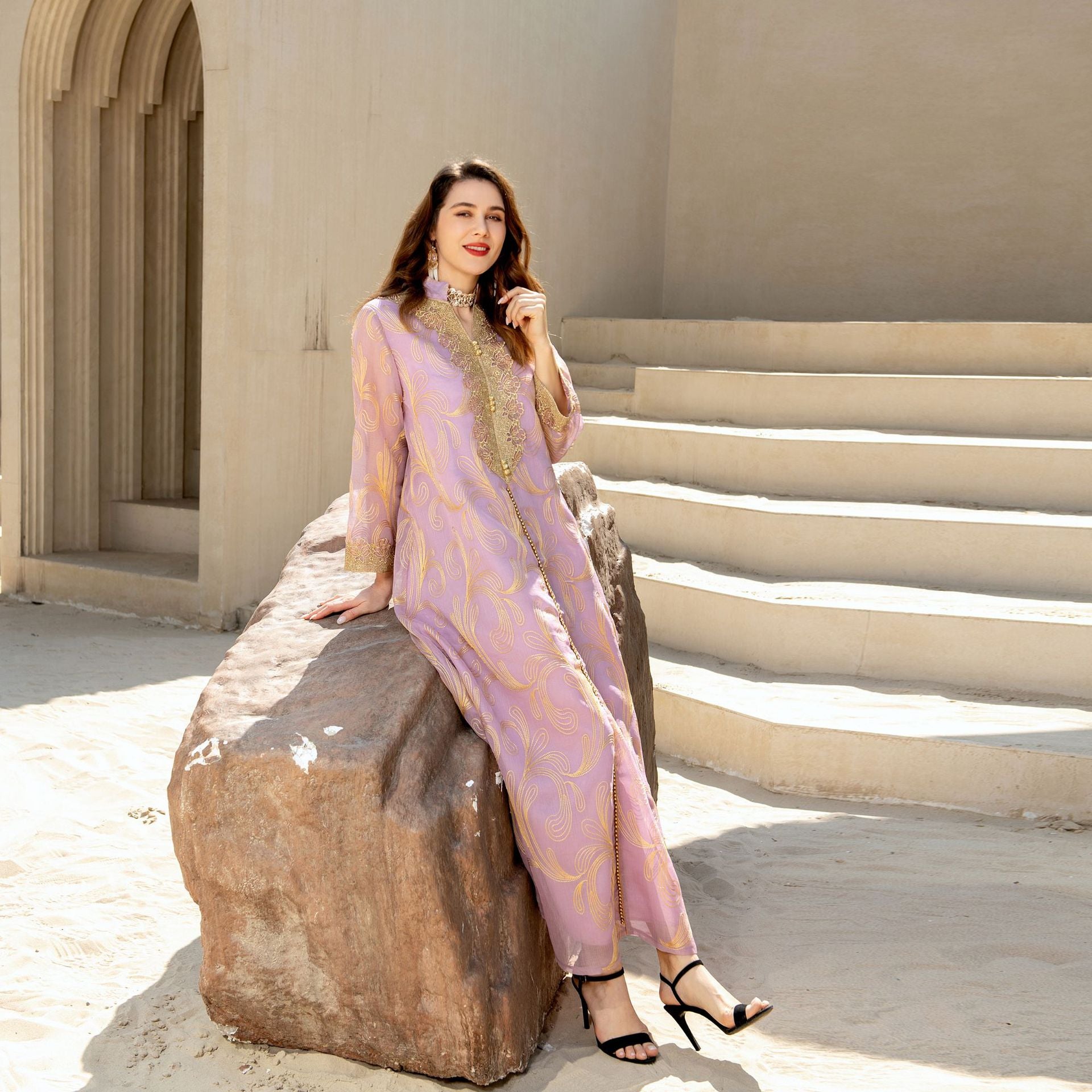 Muslim Spring Summer Middle East Embroidered Swing Dress