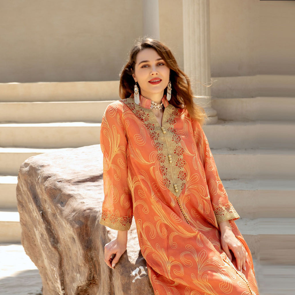 Muslim Spring Summer Middle East Embroidered Swing Dress