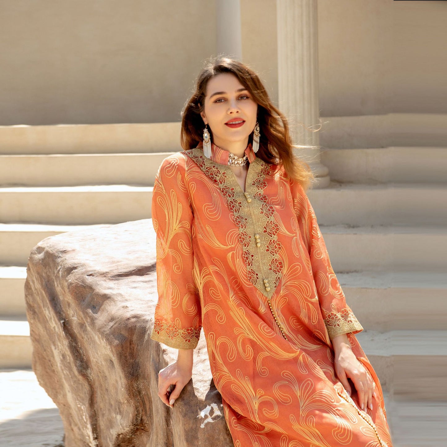 Muslim Spring Summer Middle East Embroidered Swing Dress