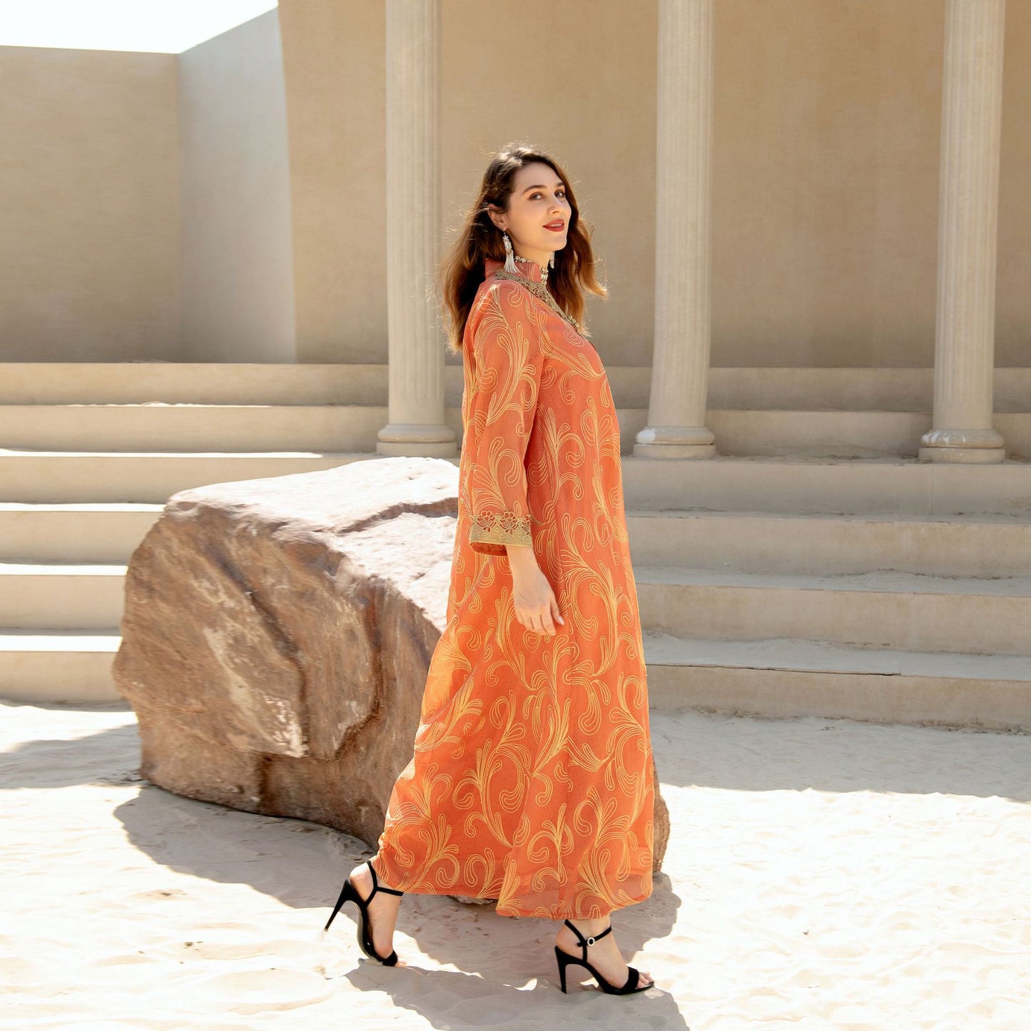 Muslim Spring Summer Middle East Embroidered Swing Dress