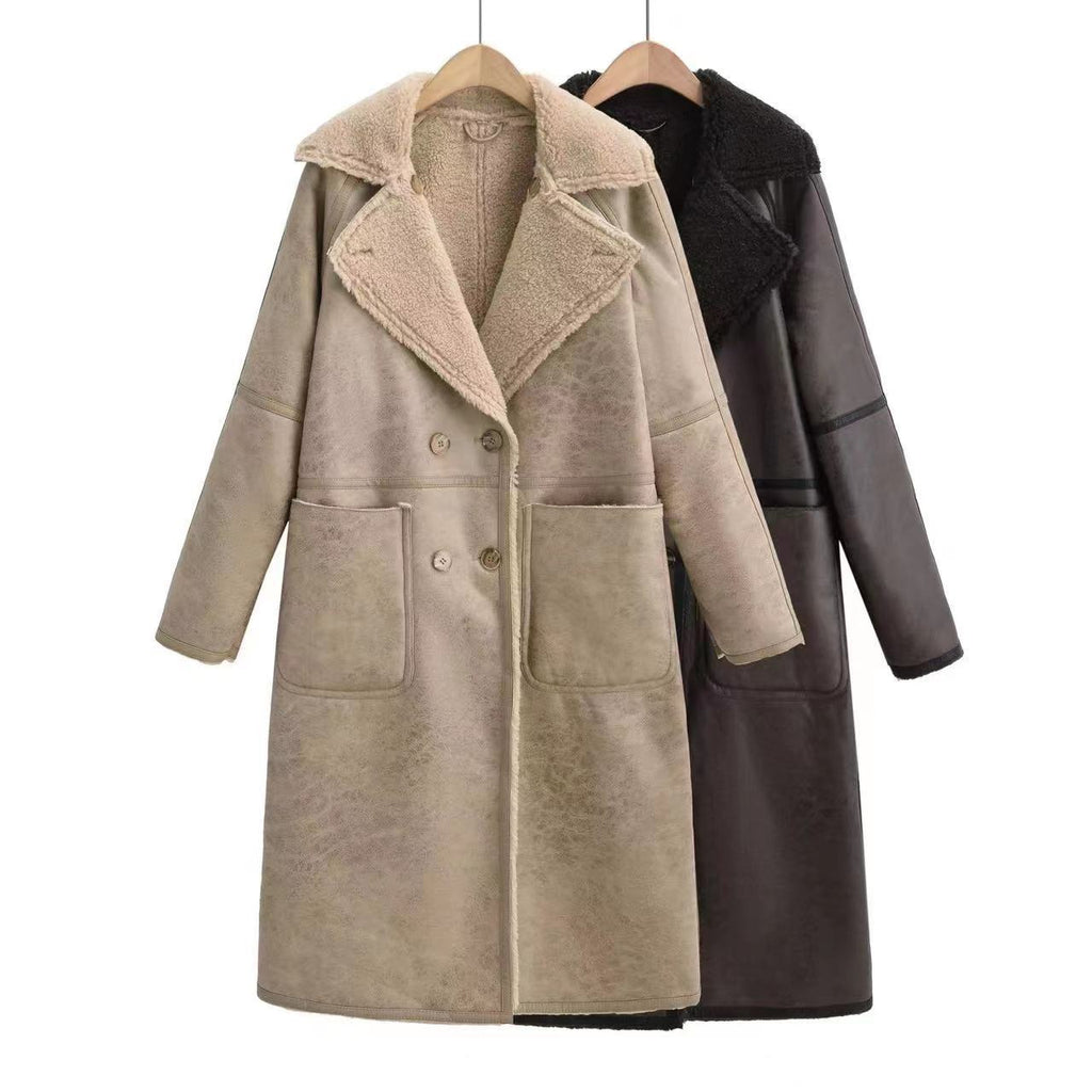 Manteau mi-long en polyester pour femme, style trench croisé à double boutonnage avec ceinture, pour l'hiver