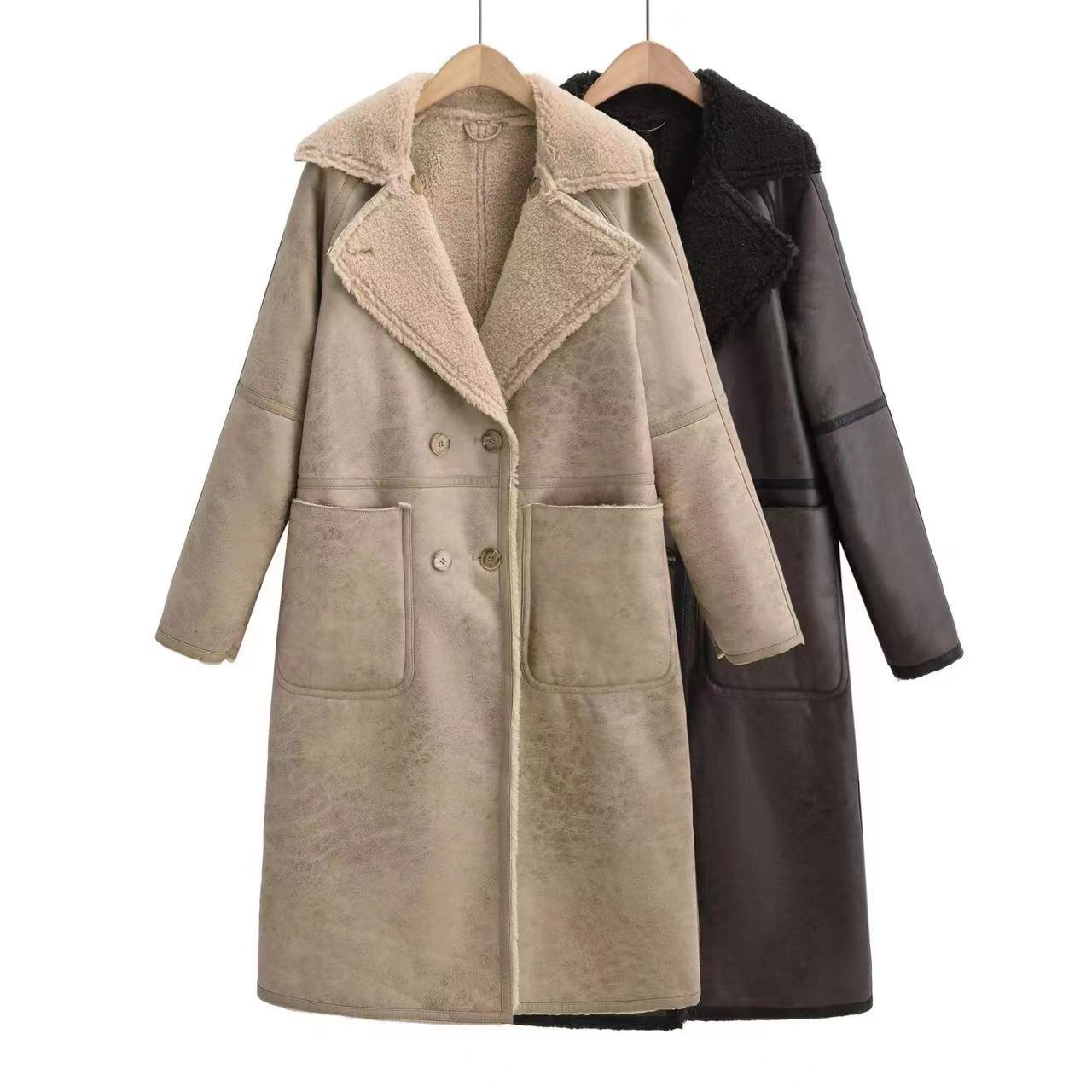 Manteau mi-long en polyester pour femme, style trench croisé à double boutonnage avec ceinture, pour l'hiver