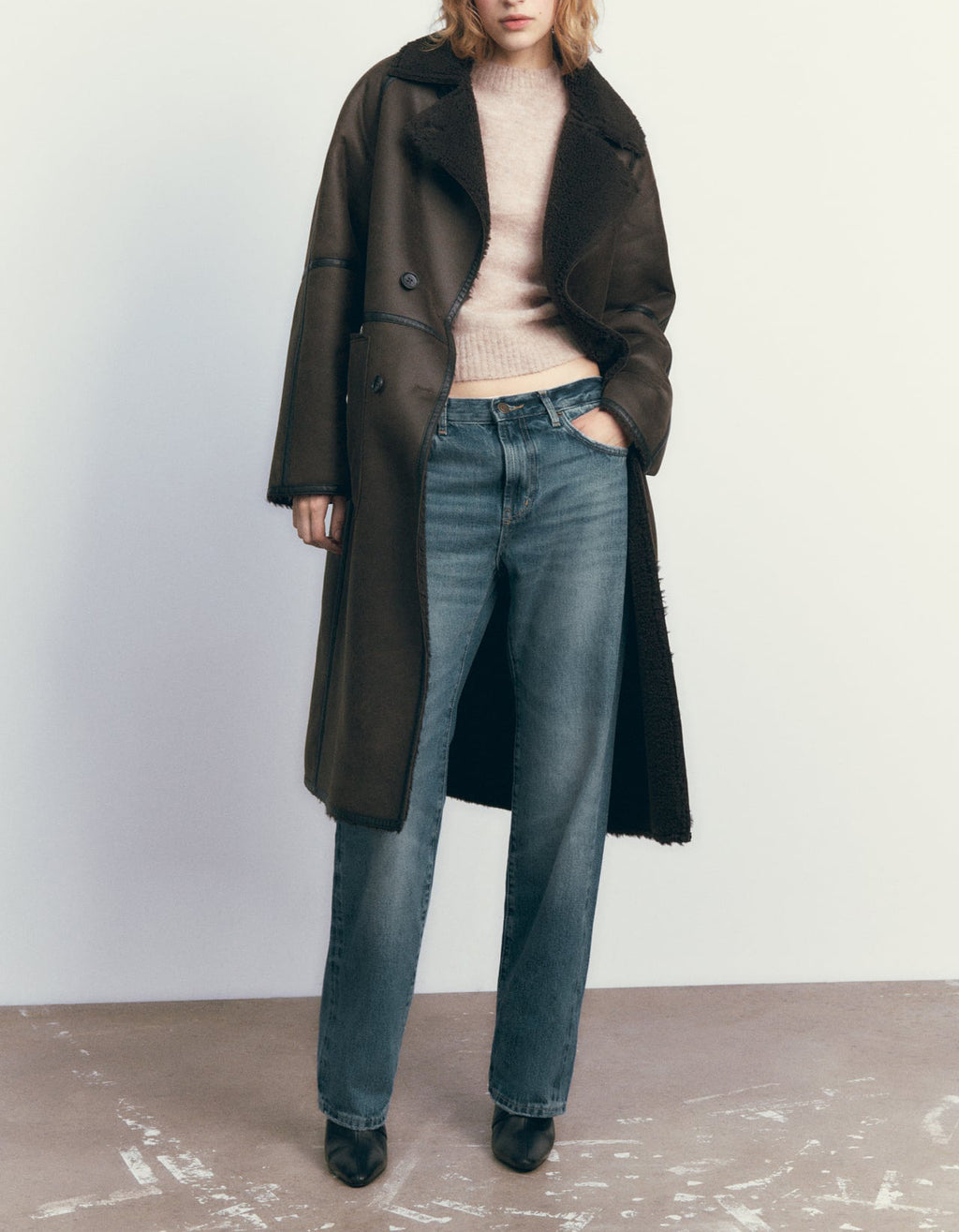 Manteau mi-long en polyester pour femme, style trench croisé à double boutonnage avec ceinture, pour l'hiver