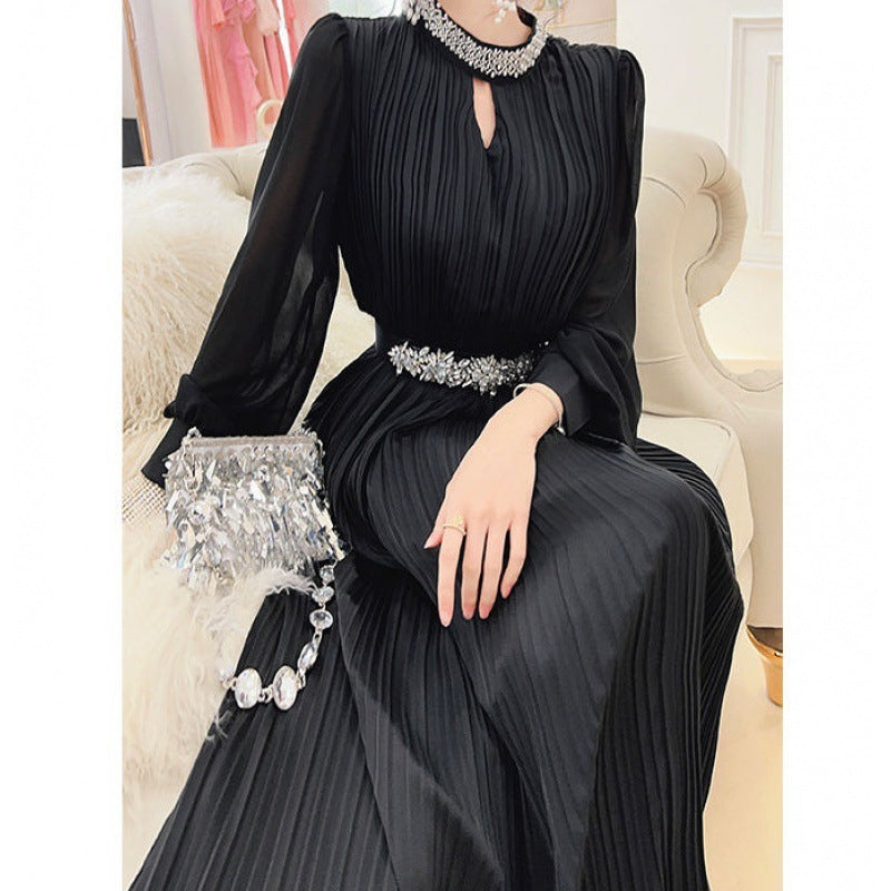 Ladies Black Chiffon Dress with Heavy Beaded Hem