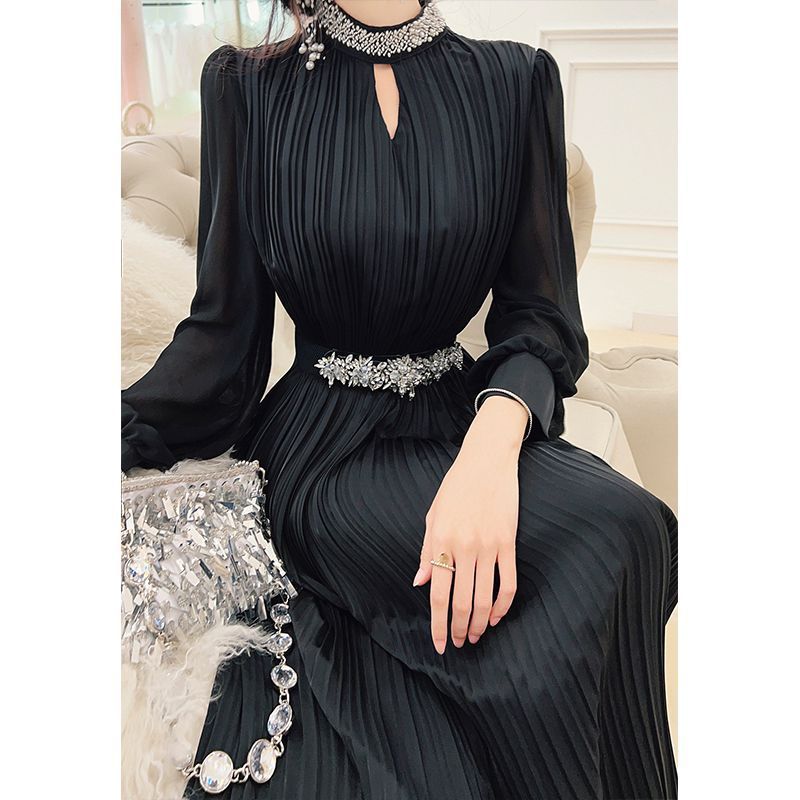 Ladies Black Chiffon Dress with Heavy Beaded Hem
