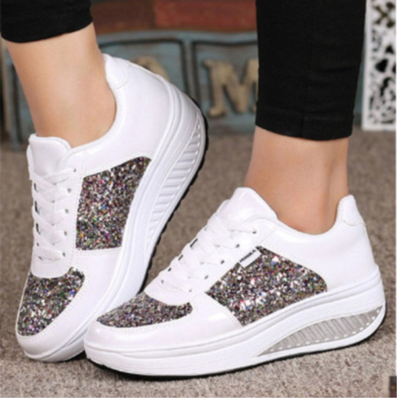 Sequin Canvas Women's High-Top Sneakers with Vulcanized Sole