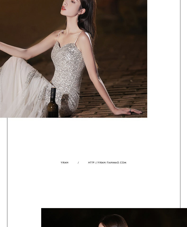 Fishtail Banquet Silver Camisole Gown