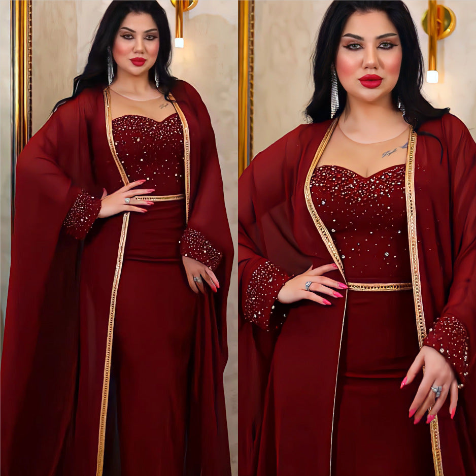 Ensemble robe longue 2 pièces pour femme, tenue féerique en fibre de polyester pour l'été et l'automne