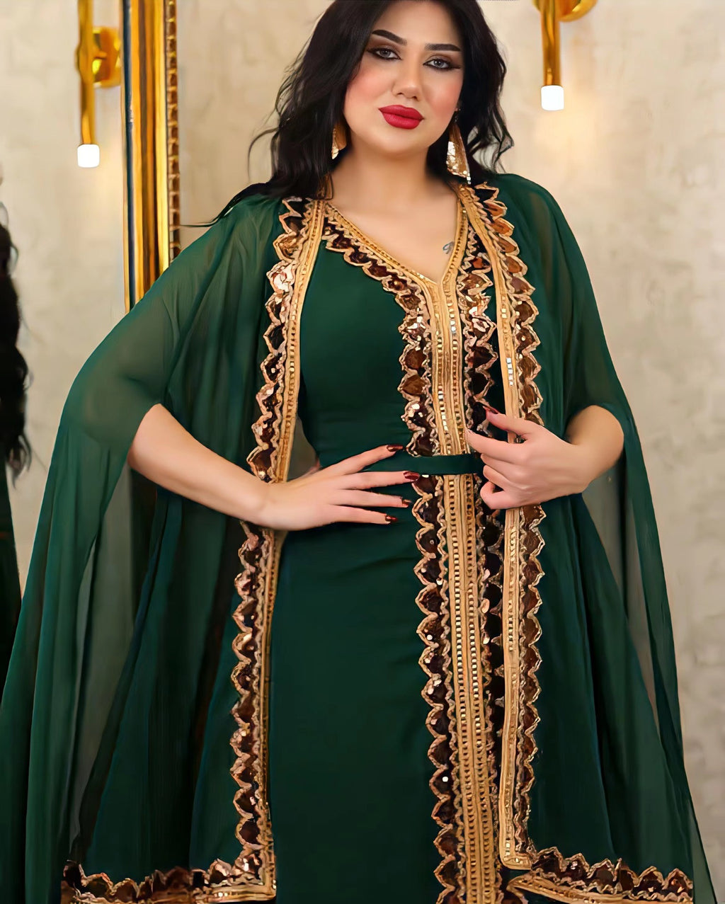 Robe de soirée à cape à sequins pour femmes musulmanes du Moyen-Orient