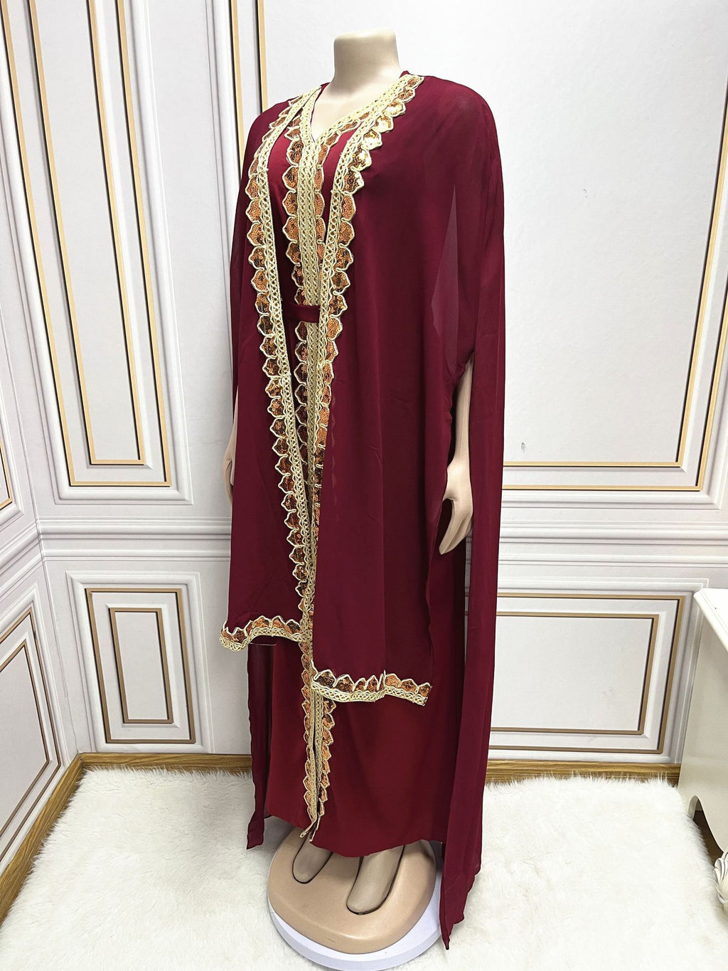 Robe de soirée à cape à sequins pour femmes musulmanes du Moyen-Orient
