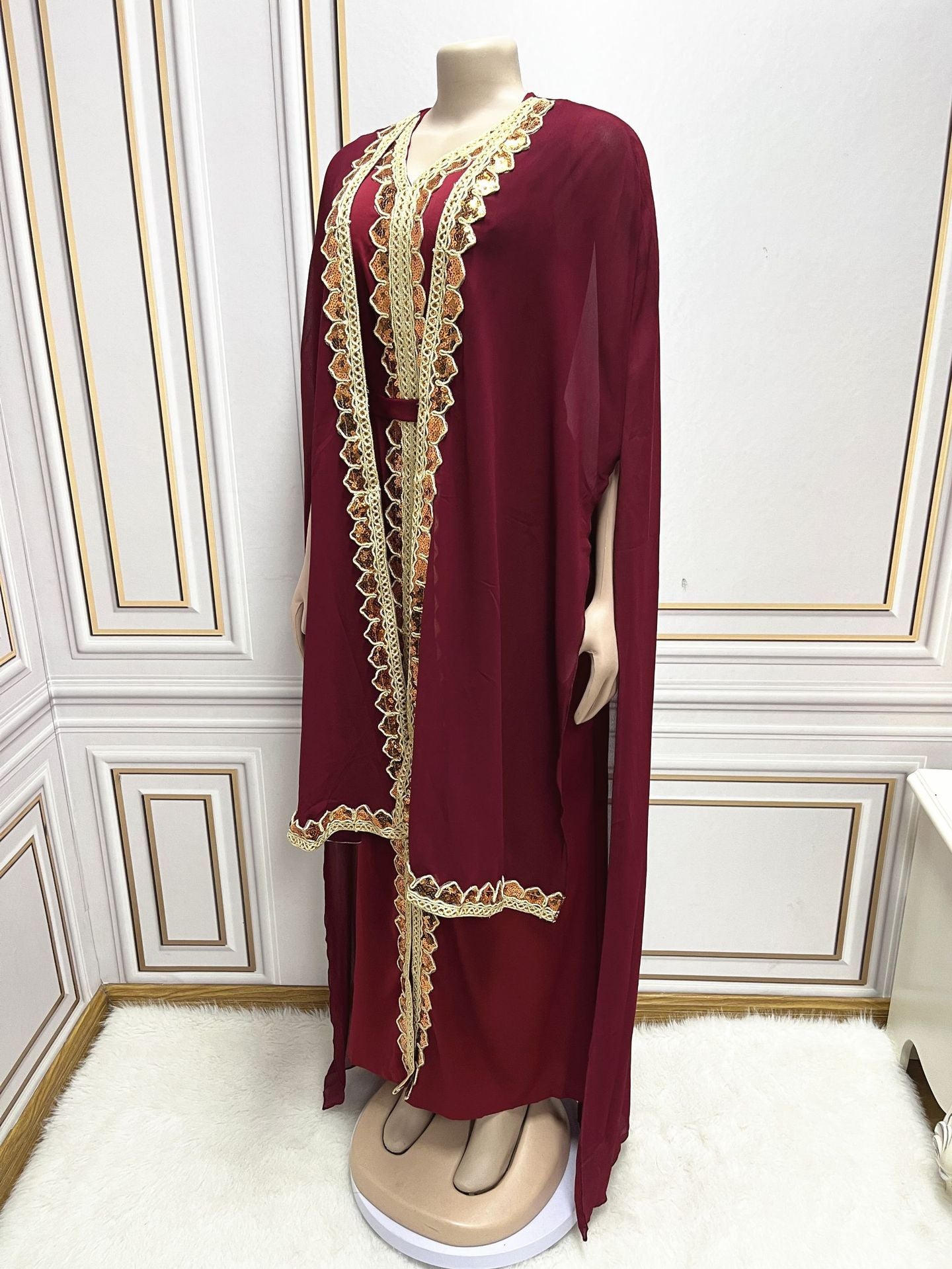 Robe de soirée à cape à sequins pour femmes musulmanes du Moyen-Orient