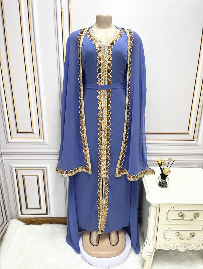Robe de soirée à cape à sequins pour femmes musulmanes du Moyen-Orient