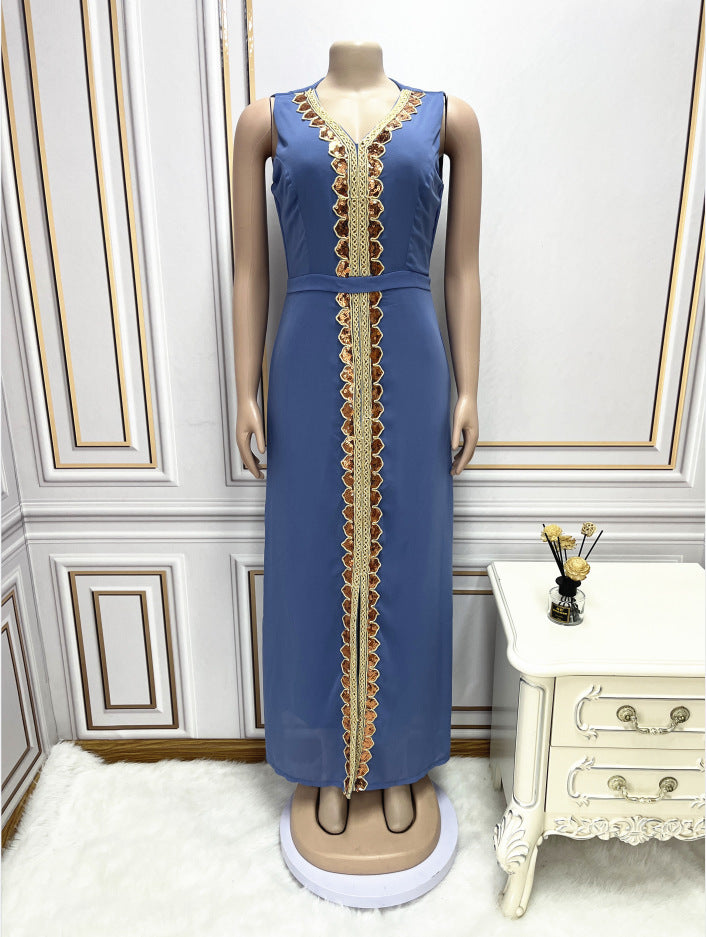 Robe de soirée à cape à sequins pour femmes musulmanes du Moyen-Orient