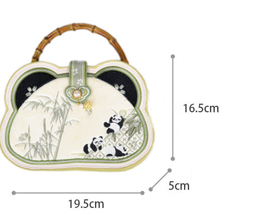Sac bandoulière brodé Panda en PU de style Han avec pompon et chaîne de perles