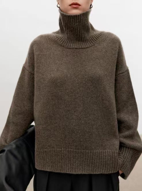 Women's Loose Fit Wool Turtleneck Sweater - Camel, White, Black & More