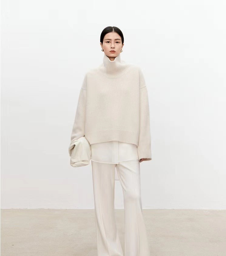 Women's Loose Fit Wool Turtleneck Sweater - Camel, White, Black & More