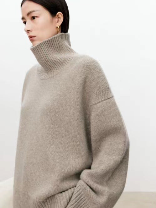 Women's Loose Fit Wool Turtleneck Sweater - Camel, White, Black & More