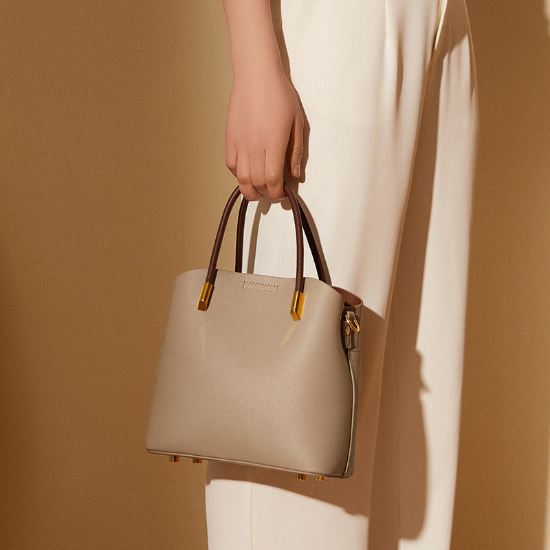 Western Style Genuine Leather Bucket Bag for Women