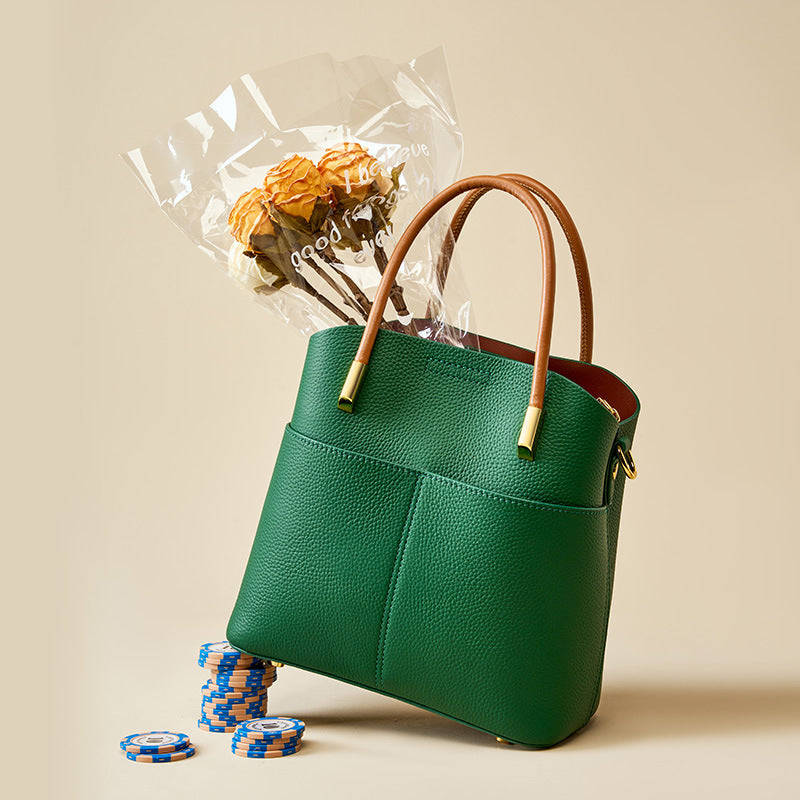 Western Style Genuine Leather Bucket Bag for Women