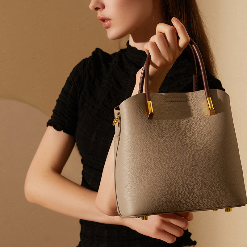 Western Style Genuine Leather Bucket Bag for Women