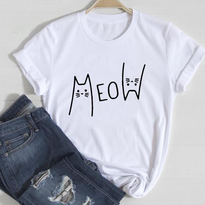 Cat Cute Printed European And American Short Sleeve