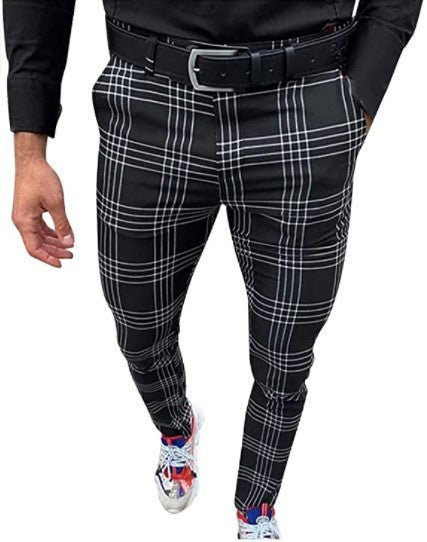 Pantalon à carreaux coupe skinny décontracté et confortable pour homme