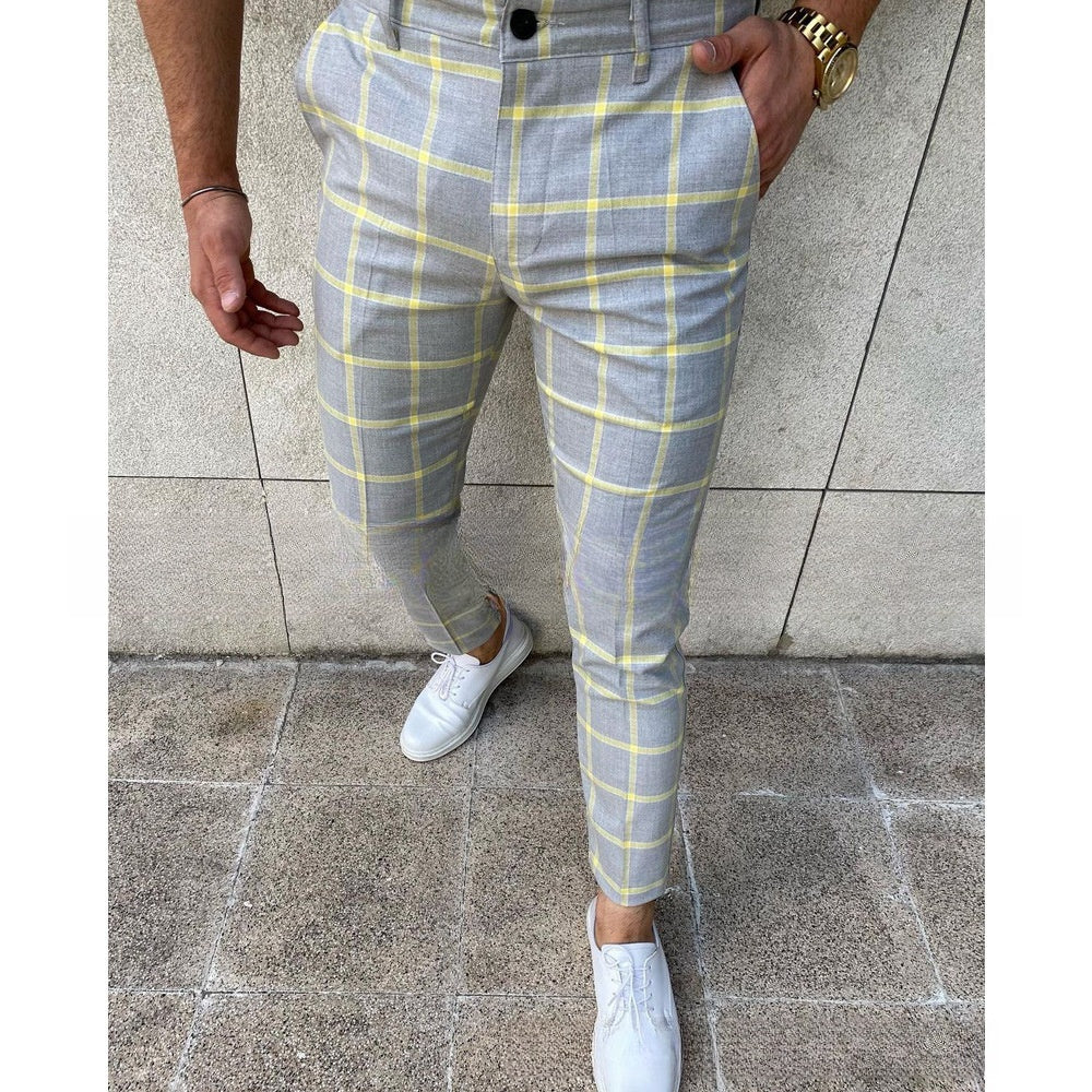 Pantalon à carreaux coupe skinny décontracté et confortable pour homme