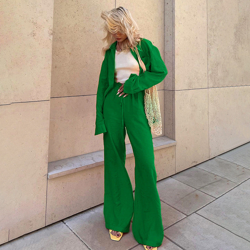 Women's Fashionable All-match Casual Long-sleeved Shirt And Trousers Two-piece Set