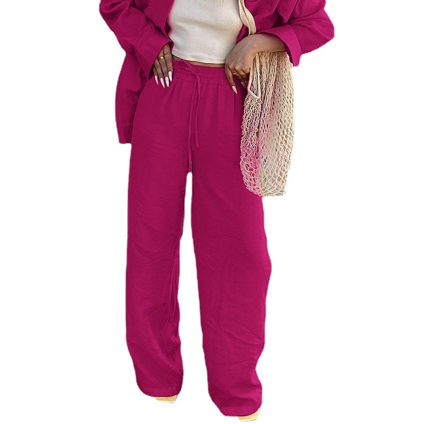 Women's Fashionable All-match Casual Long-sleeved Shirt And Trousers Two-piece Set