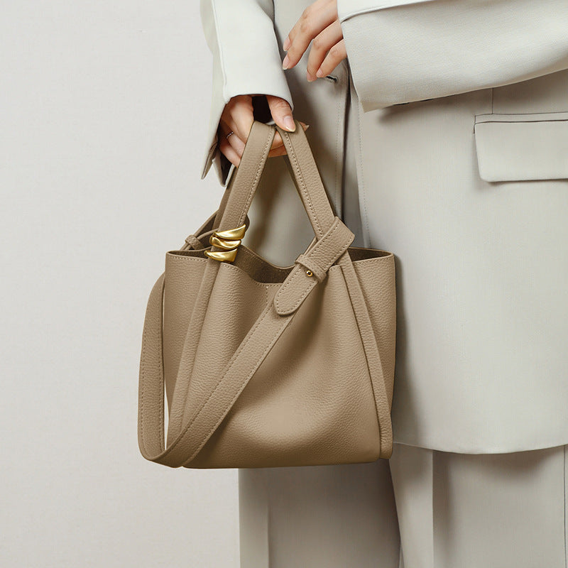 Women's Synthetic Leather Bucket Bag Crossbody in Gray, Yellow & White