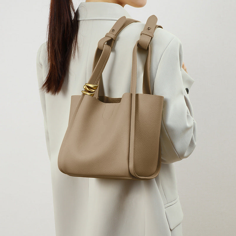 Women's Synthetic Leather Bucket Bag Crossbody in Gray, Yellow & White