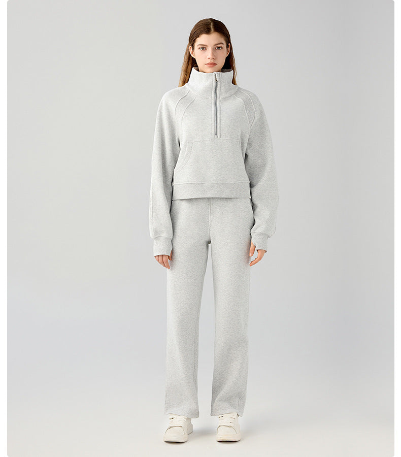 Women's Half-zip High-stand Collar Pullover Leisure Warm Fleece Sweater