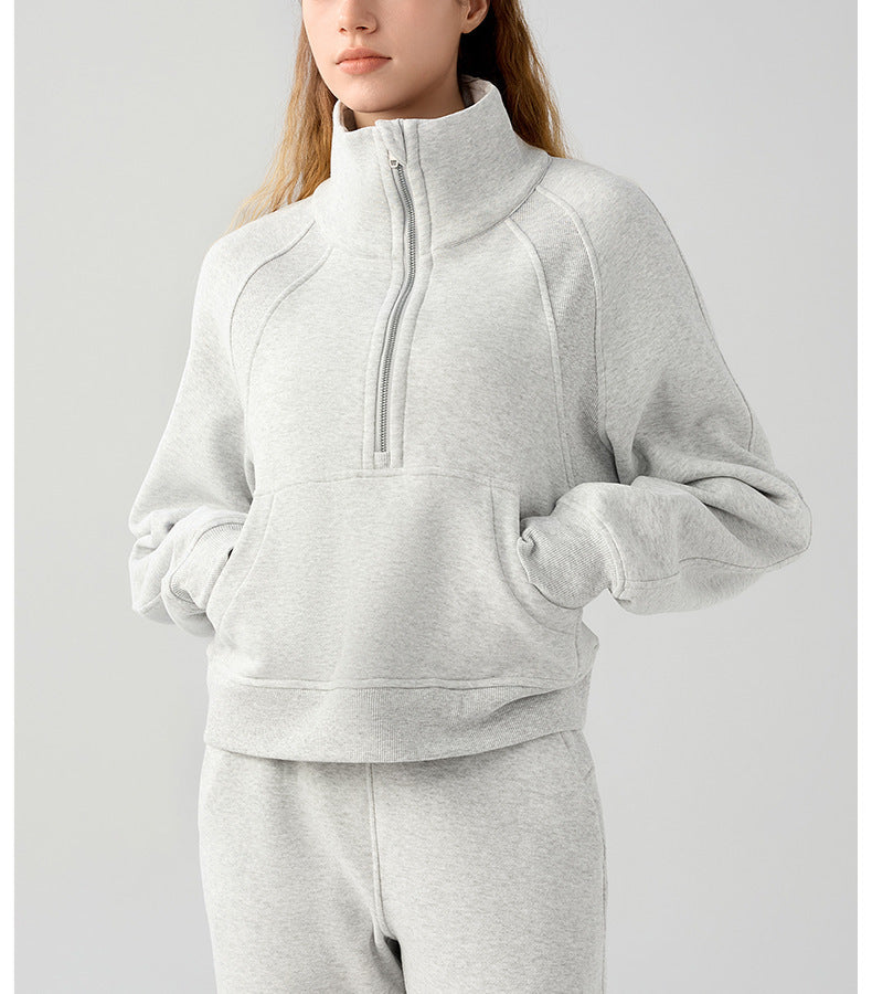 Women's Half-zip High-stand Collar Pullover Leisure Warm Fleece Sweater