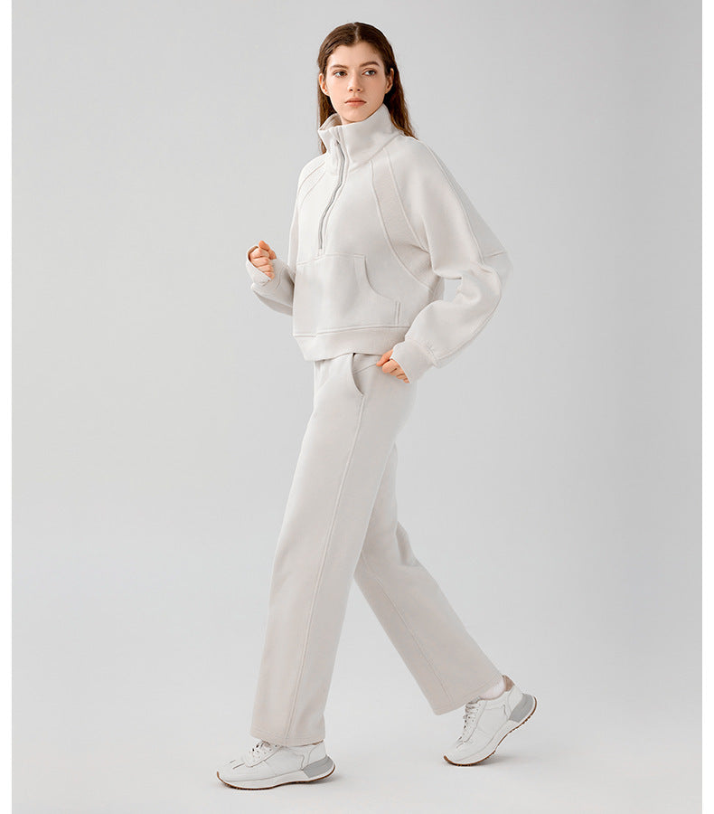 Women's Half-zip High-stand Collar Pullover Leisure Warm Fleece Sweater