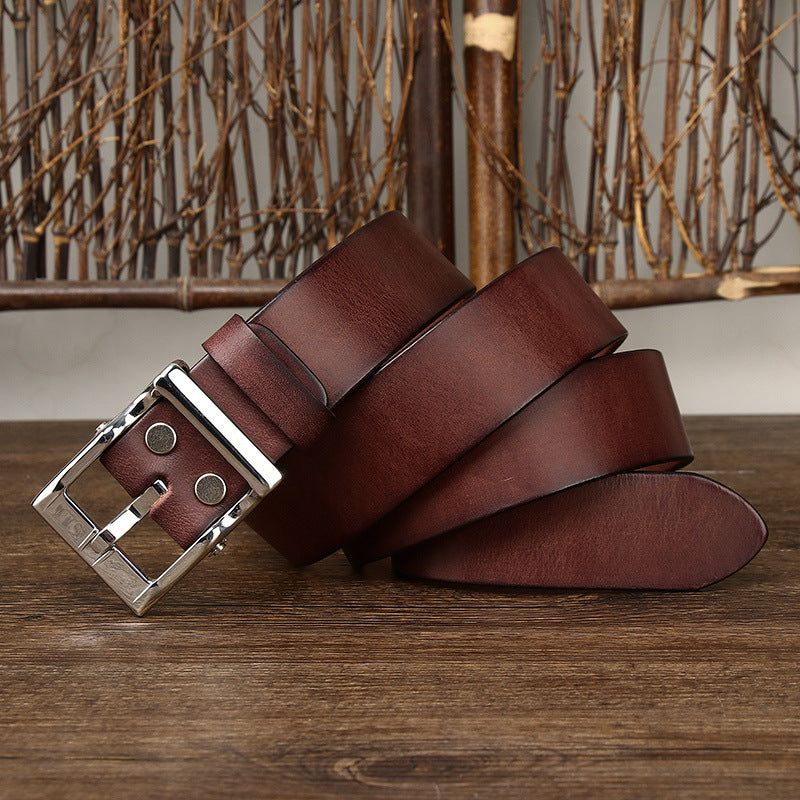 Men's Retro Genuine Leather Cowhide Belt with Stainless Steel Buckle