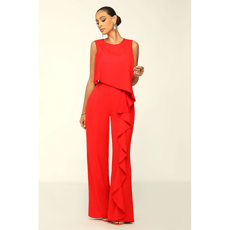 Fashion Women's Solid Color Sleeveless Jumpsuit with Trousers