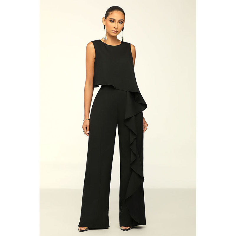 Fashion Women's Solid Color Sleeveless Jumpsuit with Trousers