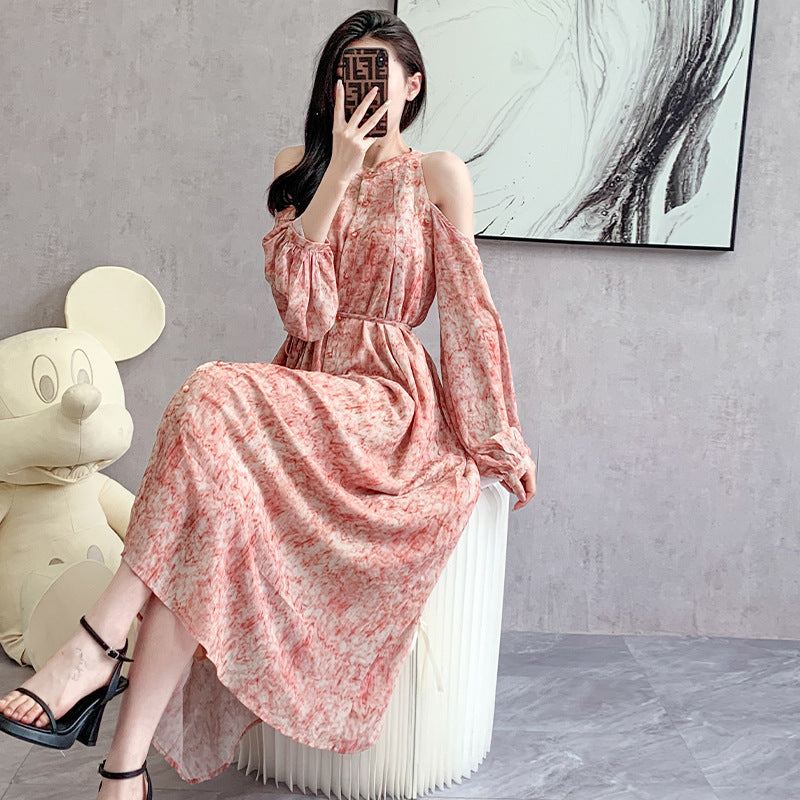 Women's High Waist Floral Lantern Sleeve Dress