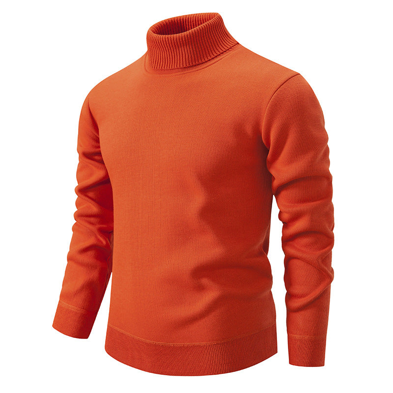 Pull col roulé en maille à manches longues doublé polaire pour homme